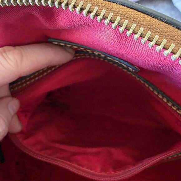 Dooney & Bourke Pebble Grain Darcy Domed Satchel Crossbody Navy Tan Leather - Picture 10 of 16